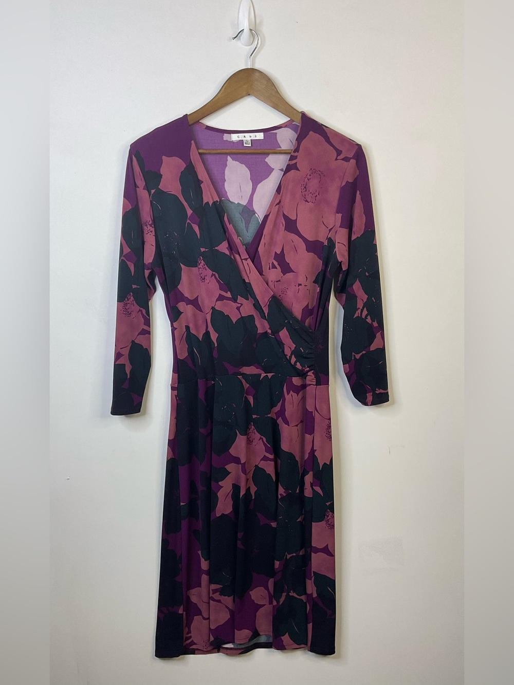 Cabi Shadow Floral Faux Wrap Midi Dress Size Large